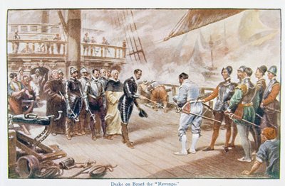 Sir Francis Drake (c.1540-96) aan boord van de 